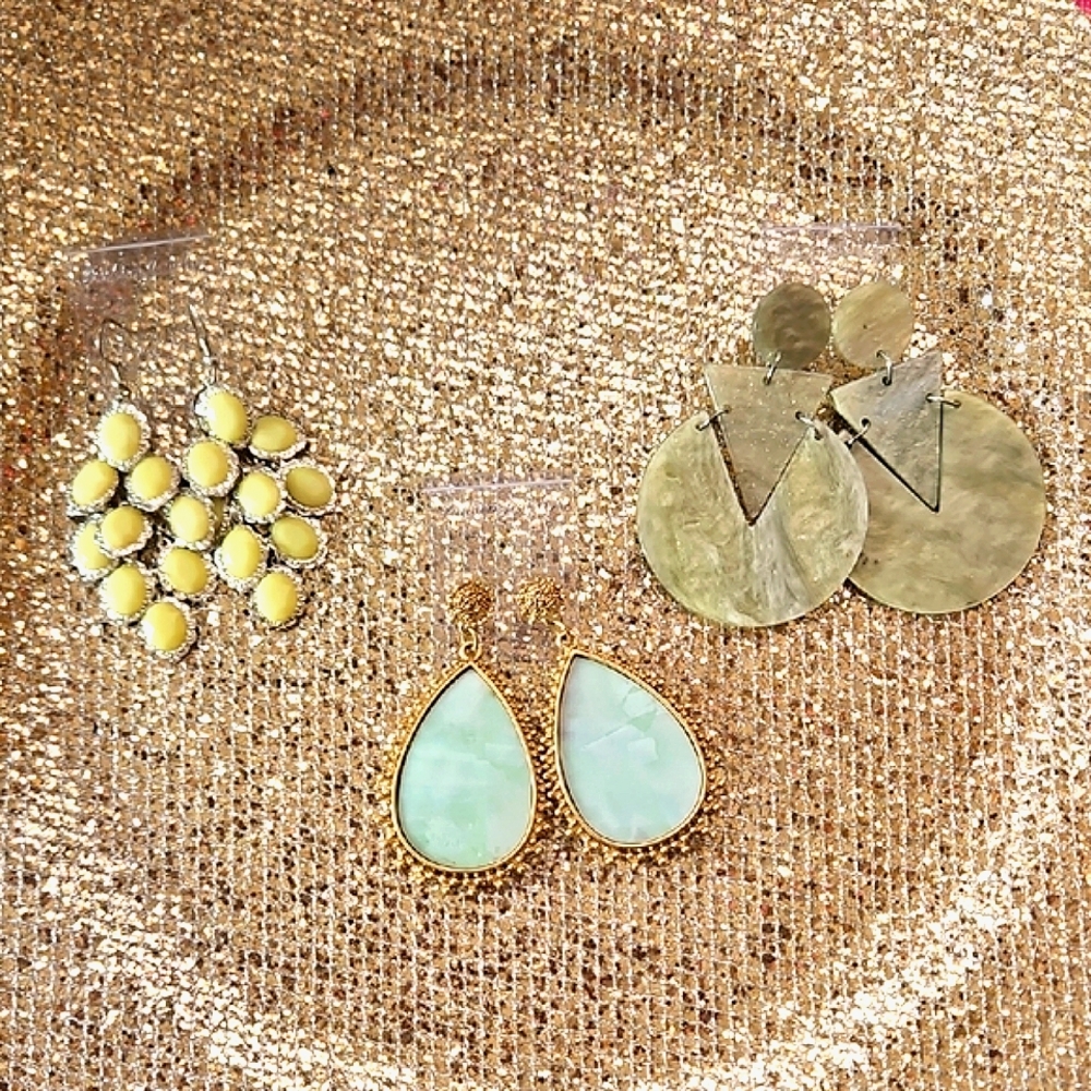 Gold and Green Leaf-Shaped Earrings